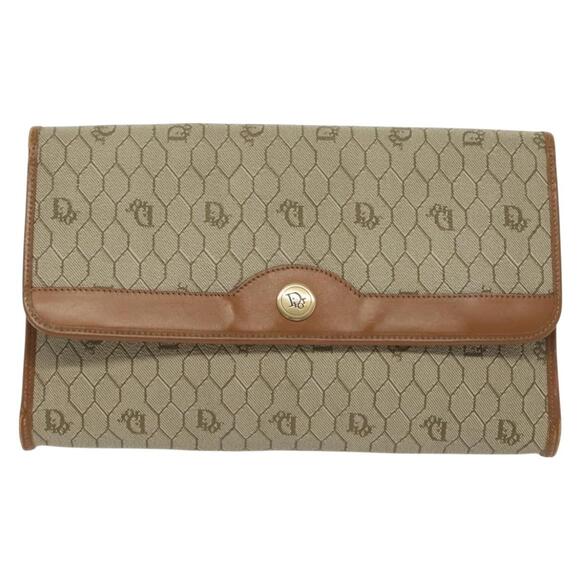 DIOR Honeycomb Canvas Chain Shoulder Bag Pvc Beige Gold - Picture 2 of 12